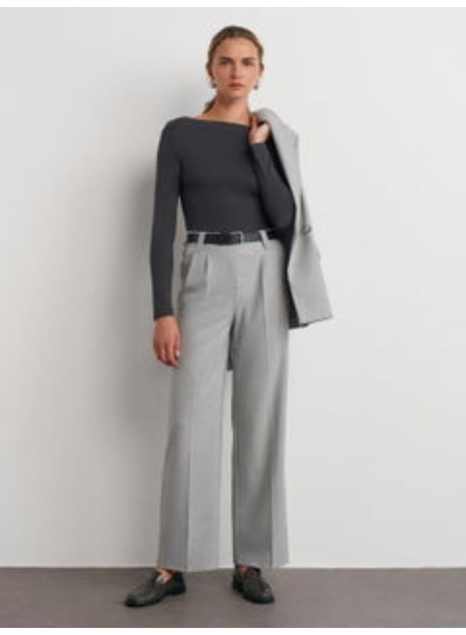 Dilvin 71550 Belted Smart Trousers-Light Grey - Image 1